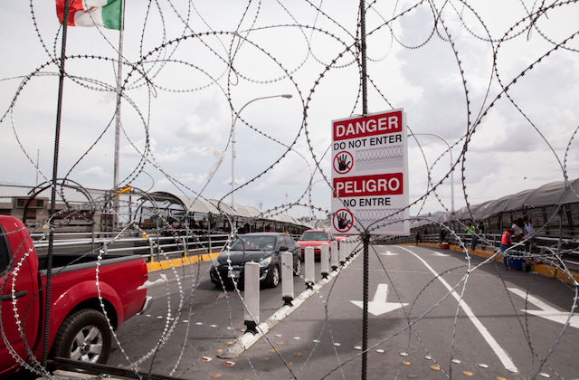 barbed wire can be seen along the U.S. and Mexico sides of a port of entry in El Paso, Texas.
