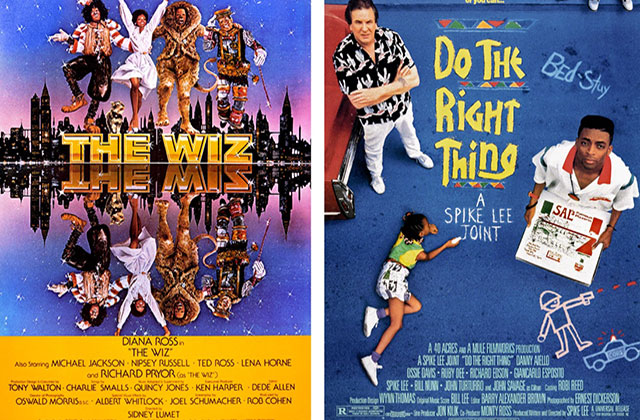 Movie posters for "The Wiz" and "Do the Right Thing"