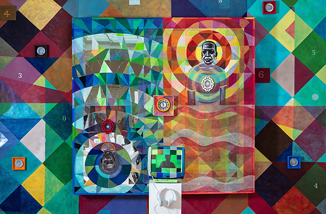 “Per(Sister)”. Colorful artwork with geometric shapes.