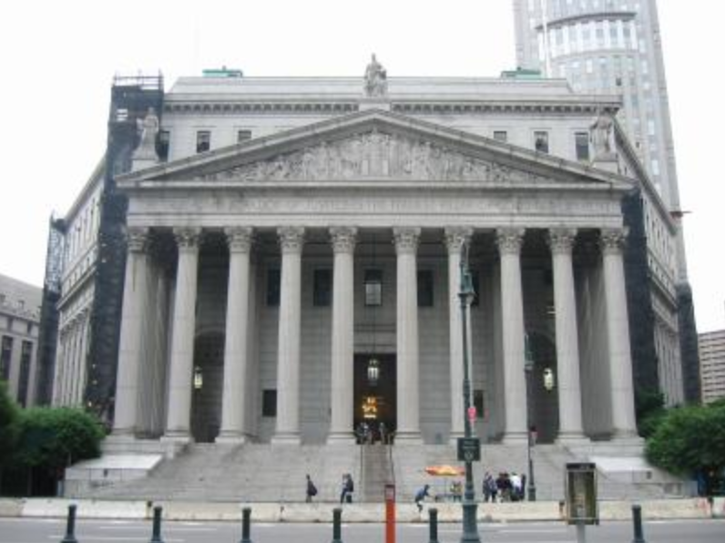 grand building with long steps, columns, new york state supreme court building in Manhattan
