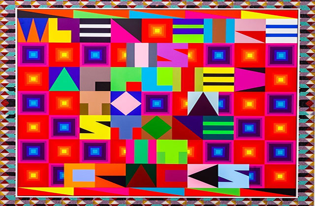 "When Fire Is Applied to Stone It Cracks," 2019. Multi-colored artwork of different geometric shapes.