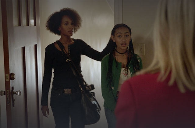 Little Fires Everywhere. Shot of Black woman standing in doorway with teenage Black daughter.