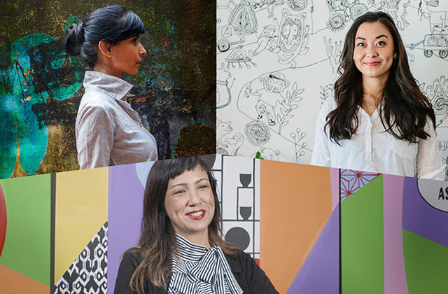 Artists Jas Charanjiva, Chanel Miller and Jenifer K Wofford. Three different photographs of three Asian-American women.