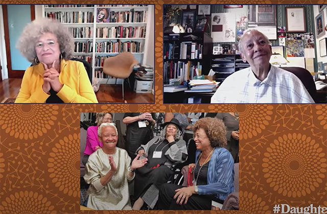 Daughters Of. Screenshot of Angela Davis, Nikki Giovanni and a photo showing Giovanni, Davis and Toni Morrison together.