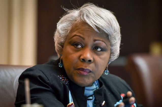 Close-up of Virginia State Sen. Louise Lucas, an older black woman with short, straightened white hair.