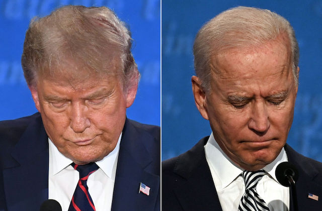 Close-up images of Donald Trump and Joe Biden