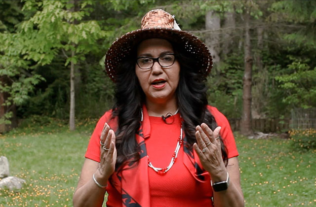 Indian American. Indian American woman in green space, wearing a wide hat and red shirt with long dark hairl.