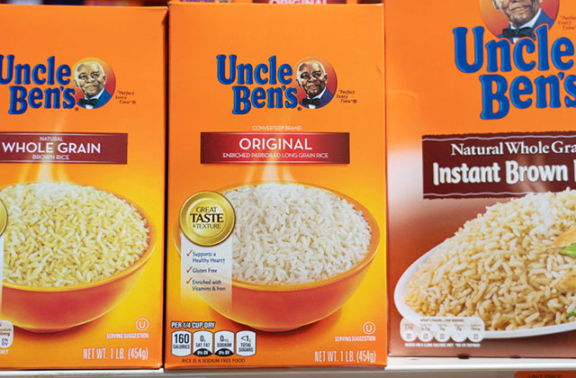 Uncle-Bens. Three orange boxes with a bowl of rice on the package.