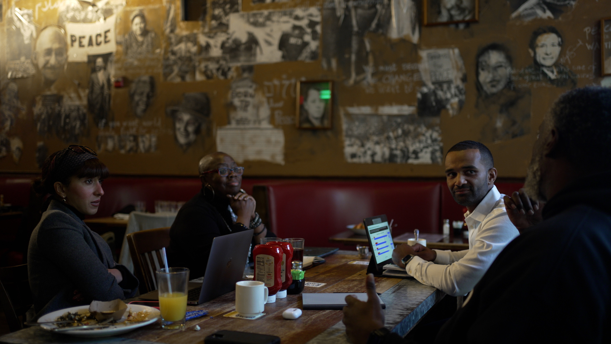 Cafe seating 3 people.