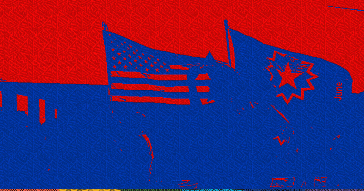 An illustrative red and blue image of the american flag