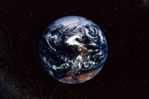 View of Southern Africa and the Antarctic polar region from space.