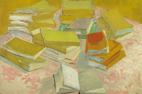 Vincent van Gogh's "Piles of French Novels." Pastel rendering of many hardcover books