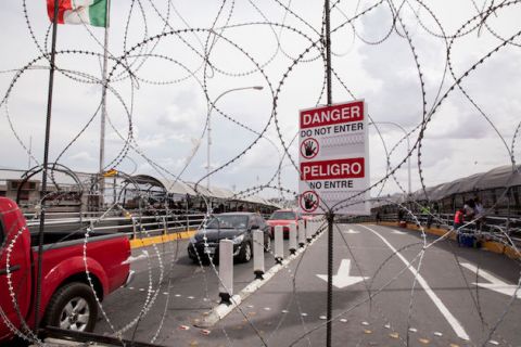 barbed wire can be seen along the U.S. and Mexico sides of a port of entry in El Paso, Texas.