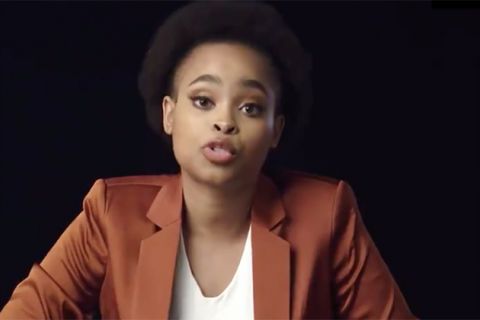 Jerhonda Pace. Black woman with short Afro wearing bronze colored blazer and white T-shirt.