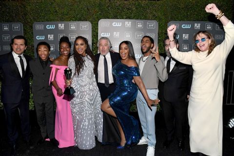 When They See Us cast celebrating backstage after Critics Choice Awards win.