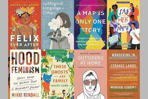 Eight colorful book covers arranged in two rows.