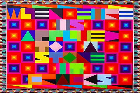 "When Fire Is Applied to Stone It Cracks," 2019. Multi-colored artwork of different geometric shapes.