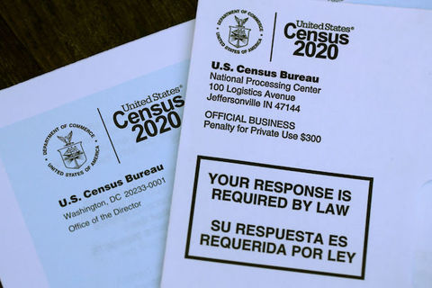 Close-up image of Unites States Census 2020 forms. 