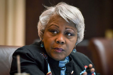 Close-up of Virginia State Sen. Louise Lucas, an older black woman with short, straightened white hair.