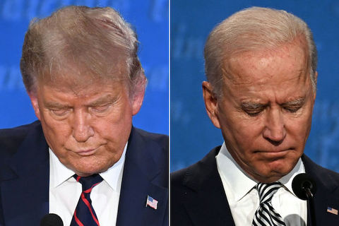 Close-up images of Donald Trump and Joe Biden