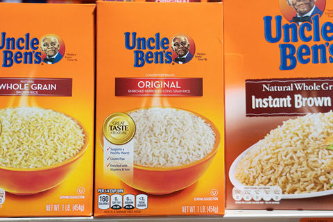 Uncle-Bens. Three orange boxes with a bowl of rice on the package.