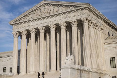 A close-up image of the U.S. Supreme Court building. 
