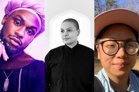 A side-by-side image featuring three poets: Willie Lee Kinnard III, Xandria Phillips and Kay Ulandy Barrett