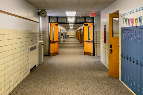 Empty school hallway