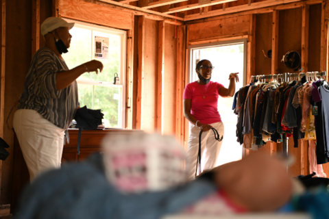 Church Vice Chair Janet Robinson, 64, right, and Yolanda Grayson King, 69, left, inside of the Mt. Pleasant Baptist Church on July 7, 2021, in Gainesville, VA.