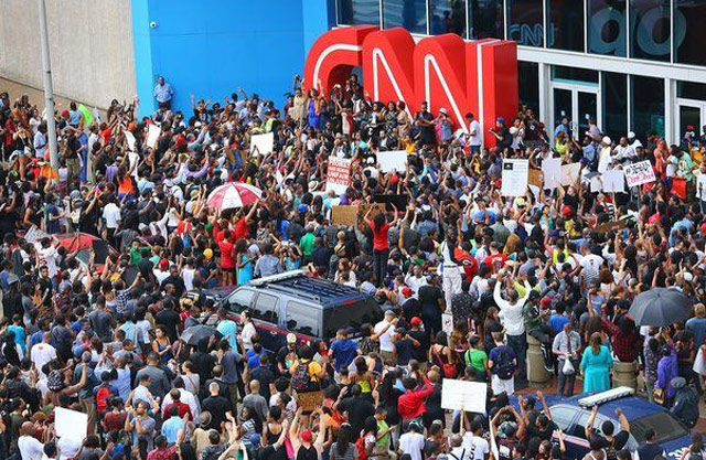 Protesters Gather at CNN’s Atlanta Headquarters