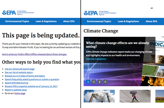 Major Changes Hit the EPA’s Climate Change Web Page