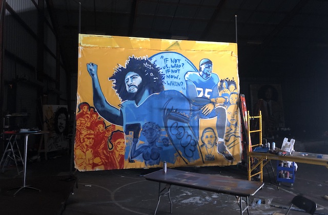 This Artist Spent Super Bowl Halftime Painting Colin Kaepernick and Eric Reid